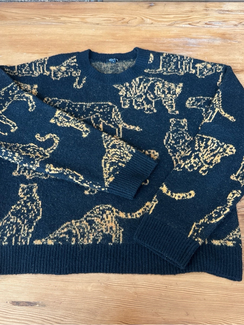 Rails Perci Wild Cats Sweater Women’s S Black Camel Wool Blend Animal Print